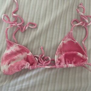 Pink and White Pacsun Tie Triangle Bikini Top
